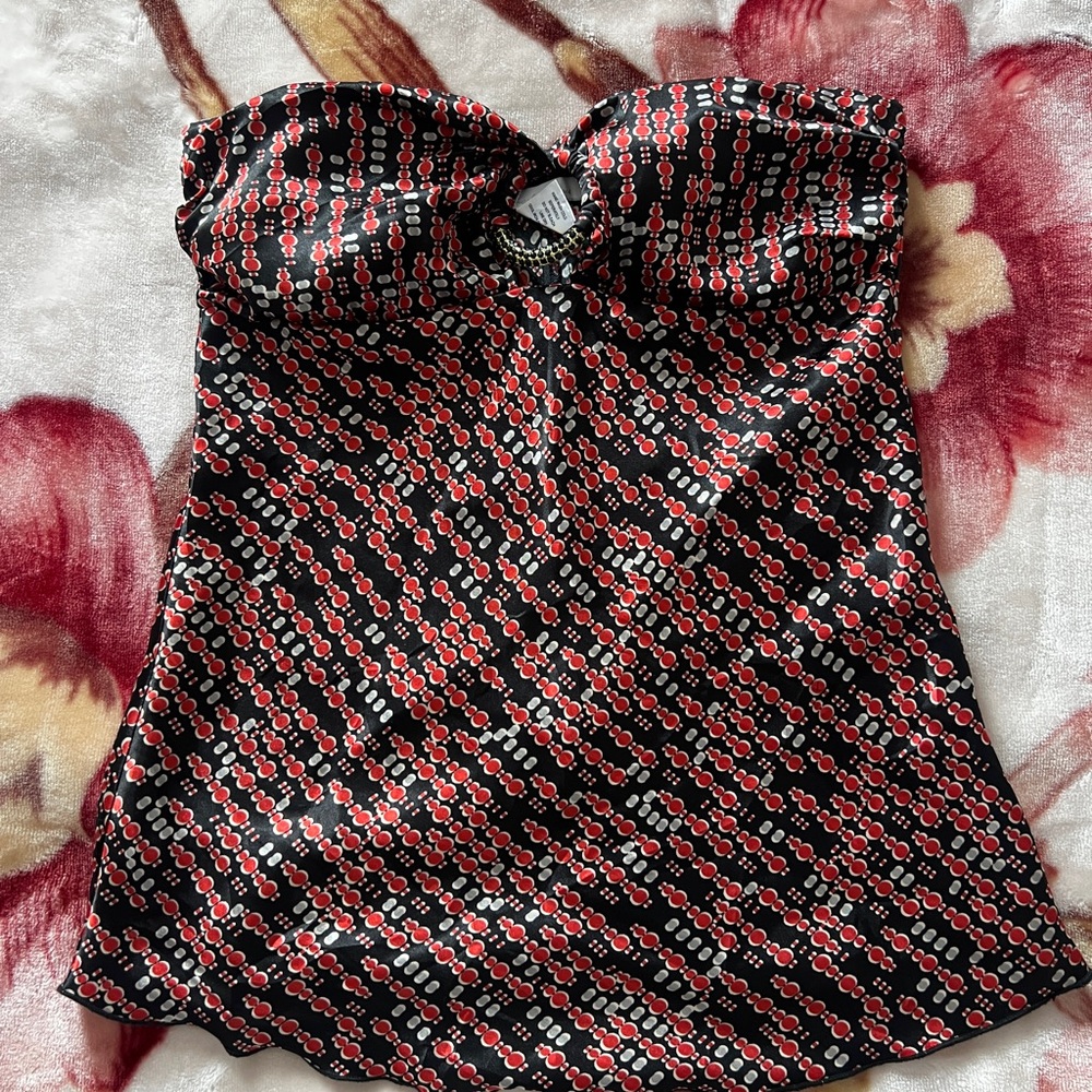 Vintage Charlotte Russe black & red floral strapless top 🌹